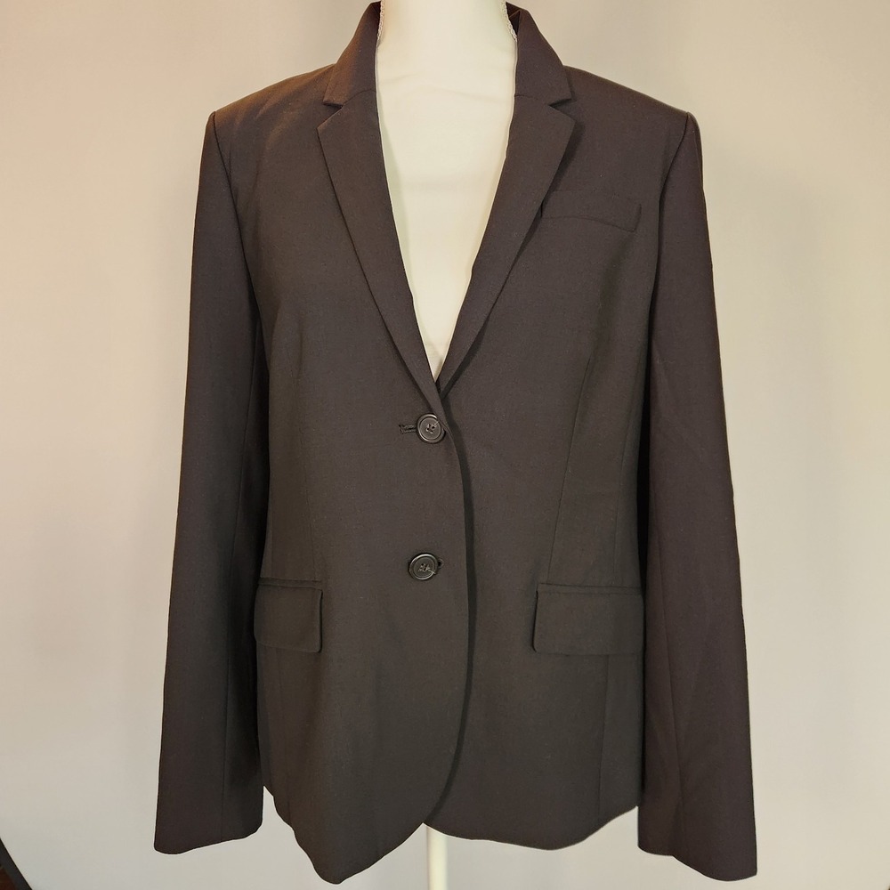 J.Crew Wool Blazer Jacket Womens Size 14 Black Two Button Notch Lapel Pockets